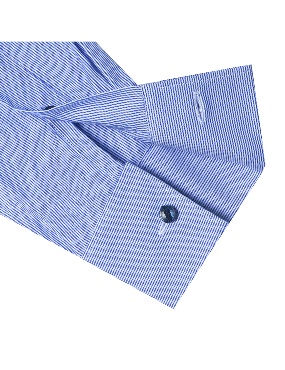 Navy Blue Stripes Wrinkle Free Double Cuff Slim Fit Shirt