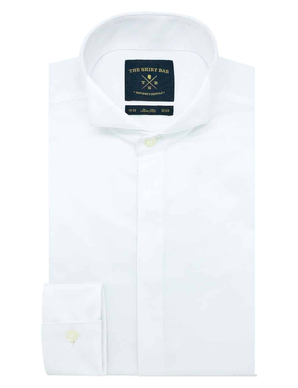 Solid White Wingtip Collar Double Cuff Tuxedo Slim Fit Long Sleeve Shirt