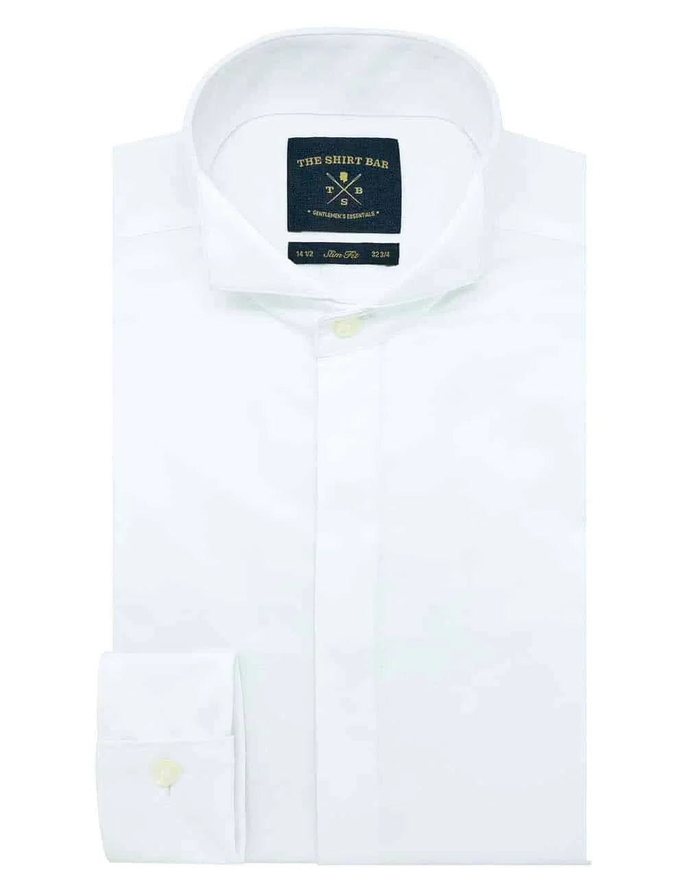 Solid White Wingtip Collar Double Cuff Tuxedo Slim Fit Long Sleeve Shirt — The Shirt Bar