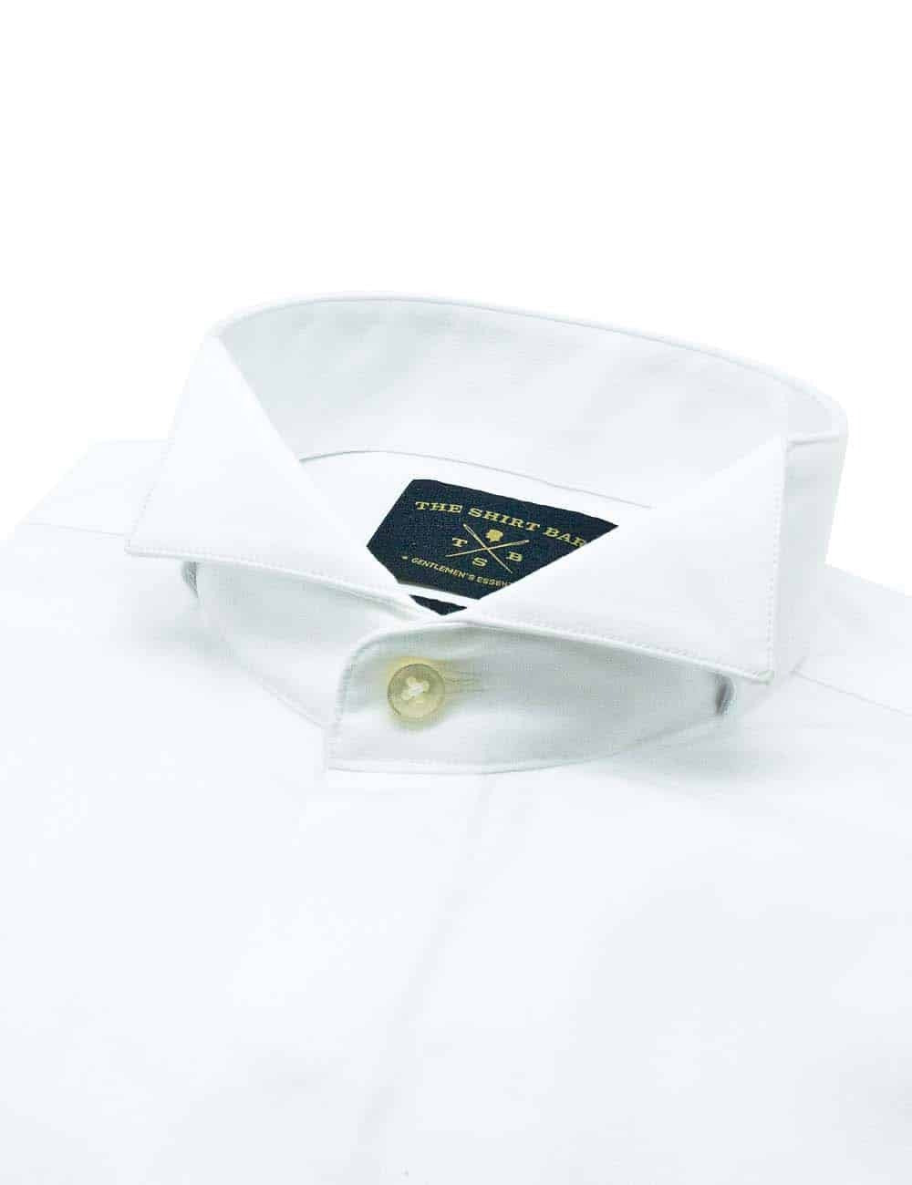 Solid White Wingtip Collar Double Cuff Tuxedo Slim Fit Long Sleeve Shirt