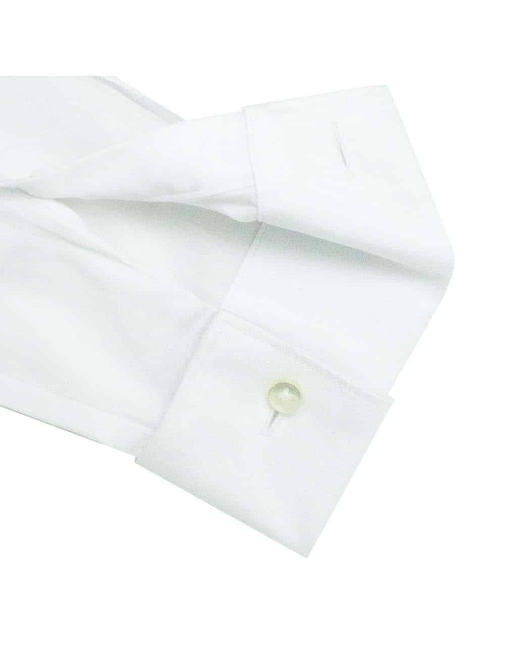 Solid White Wingtip Collar Double Cuff Tuxedo Slim Fit Long Sleeve Shirt