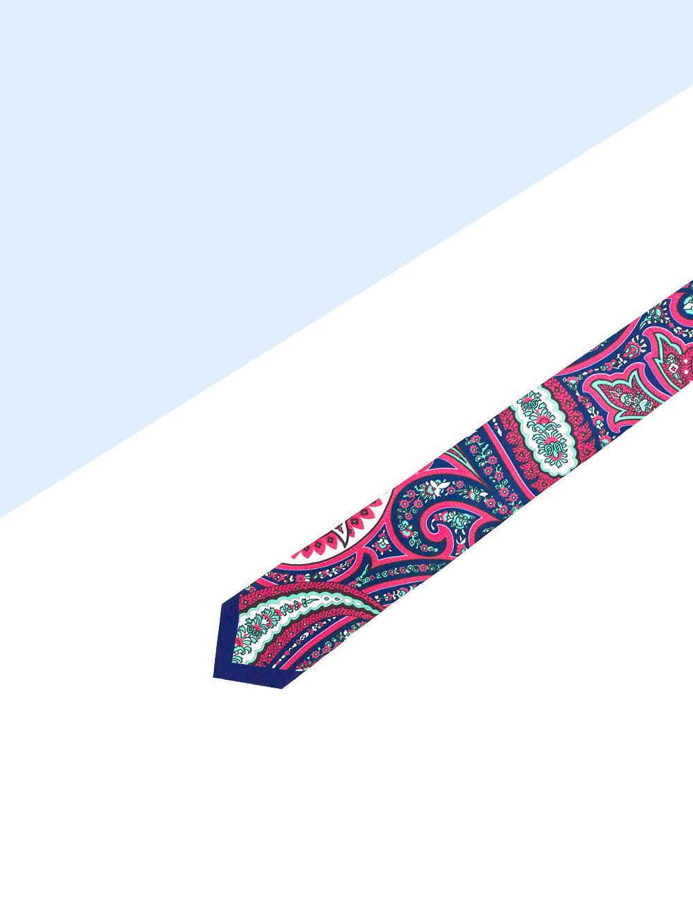 Navy with Pink and Green Paisley Print Woven Necktie