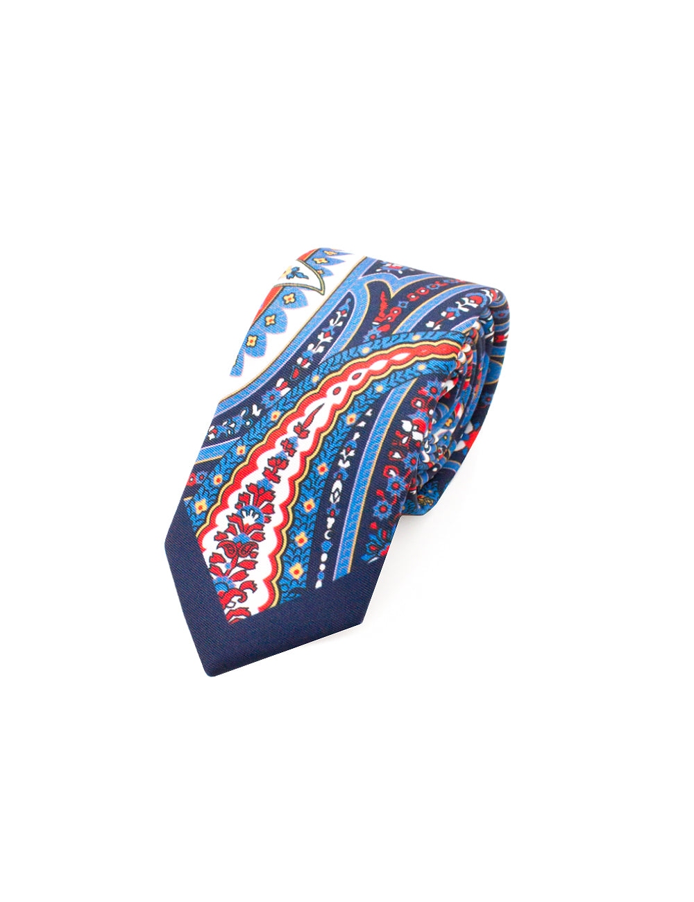 Navy Blue with Red and White Paisley Print Woven Necktie