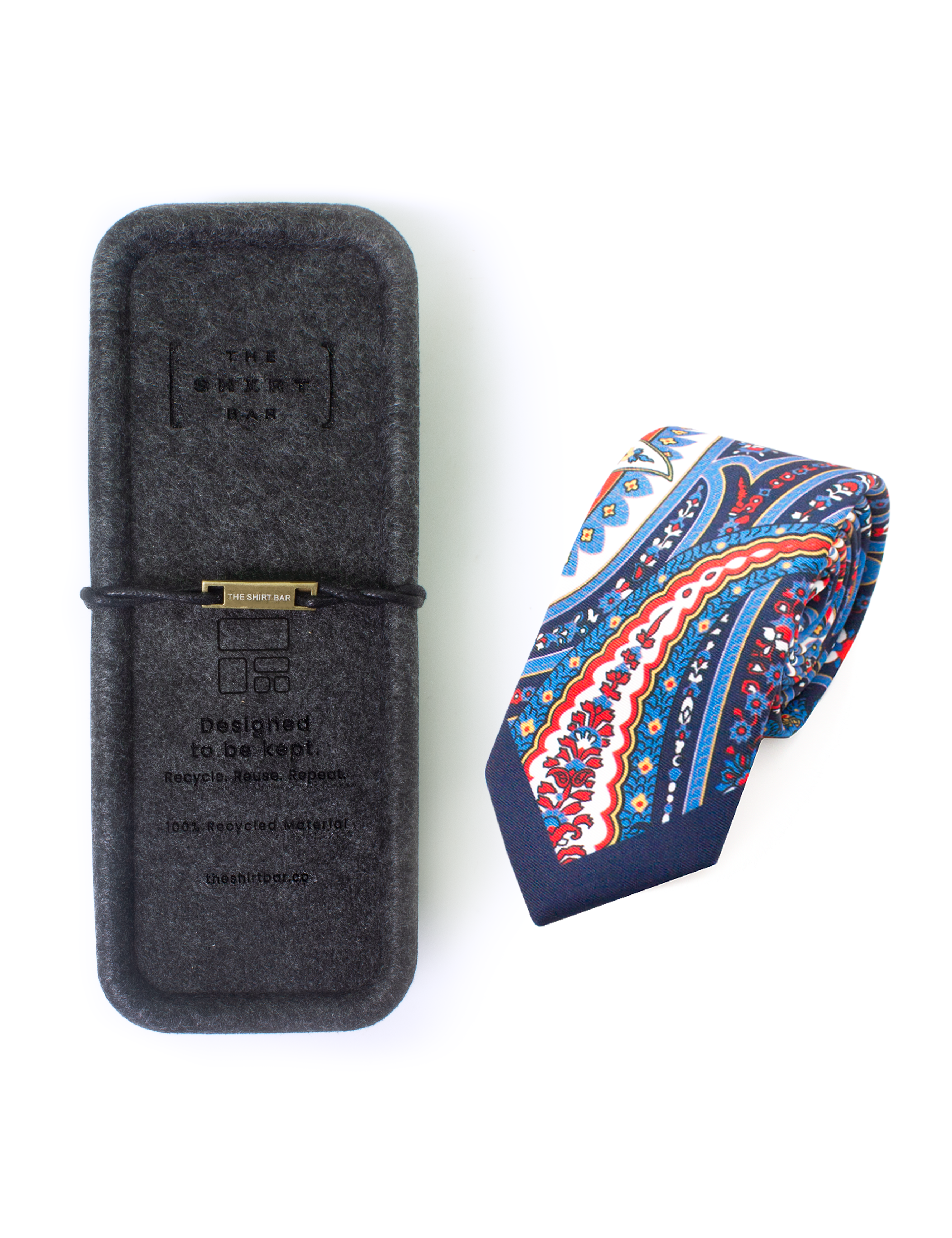 Navy Blue with Red and White Paisley Print Woven Necktie