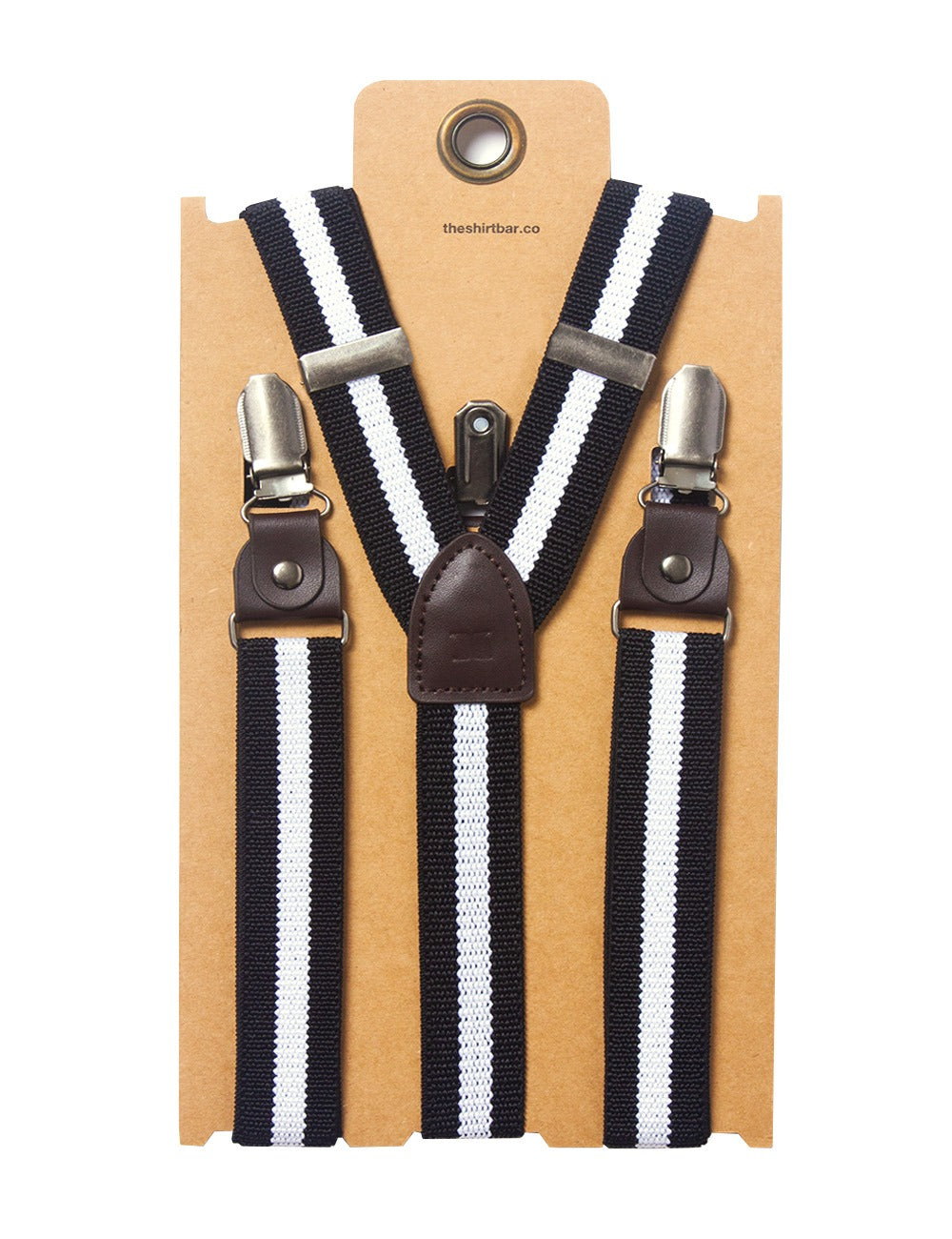 Navy Stripes Single Back Clip 2.5cm Suspender with Leather