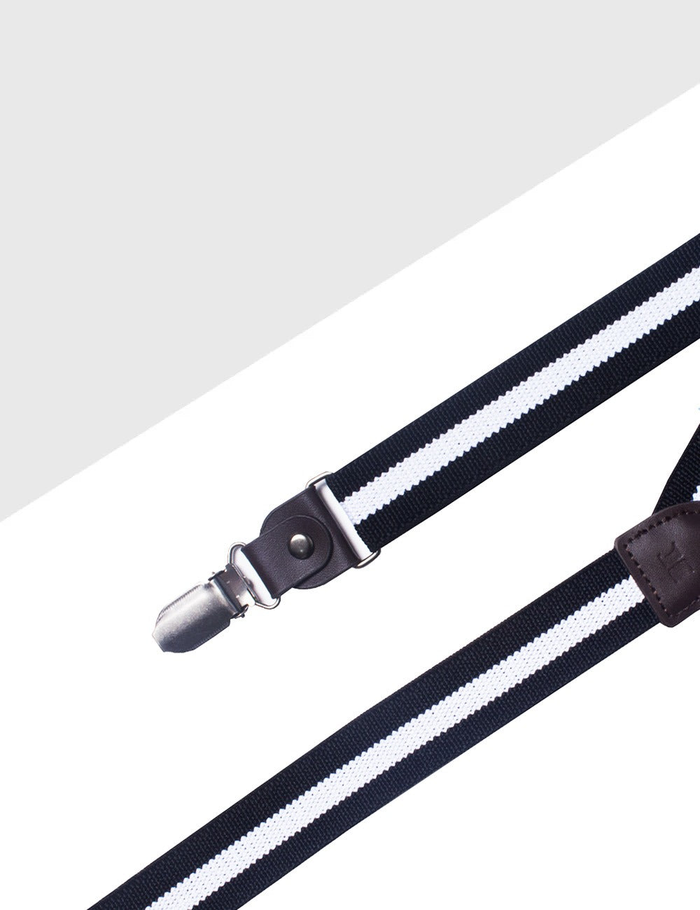 Navy Stripes Single Back Clip 2.5cm Suspender with Leather