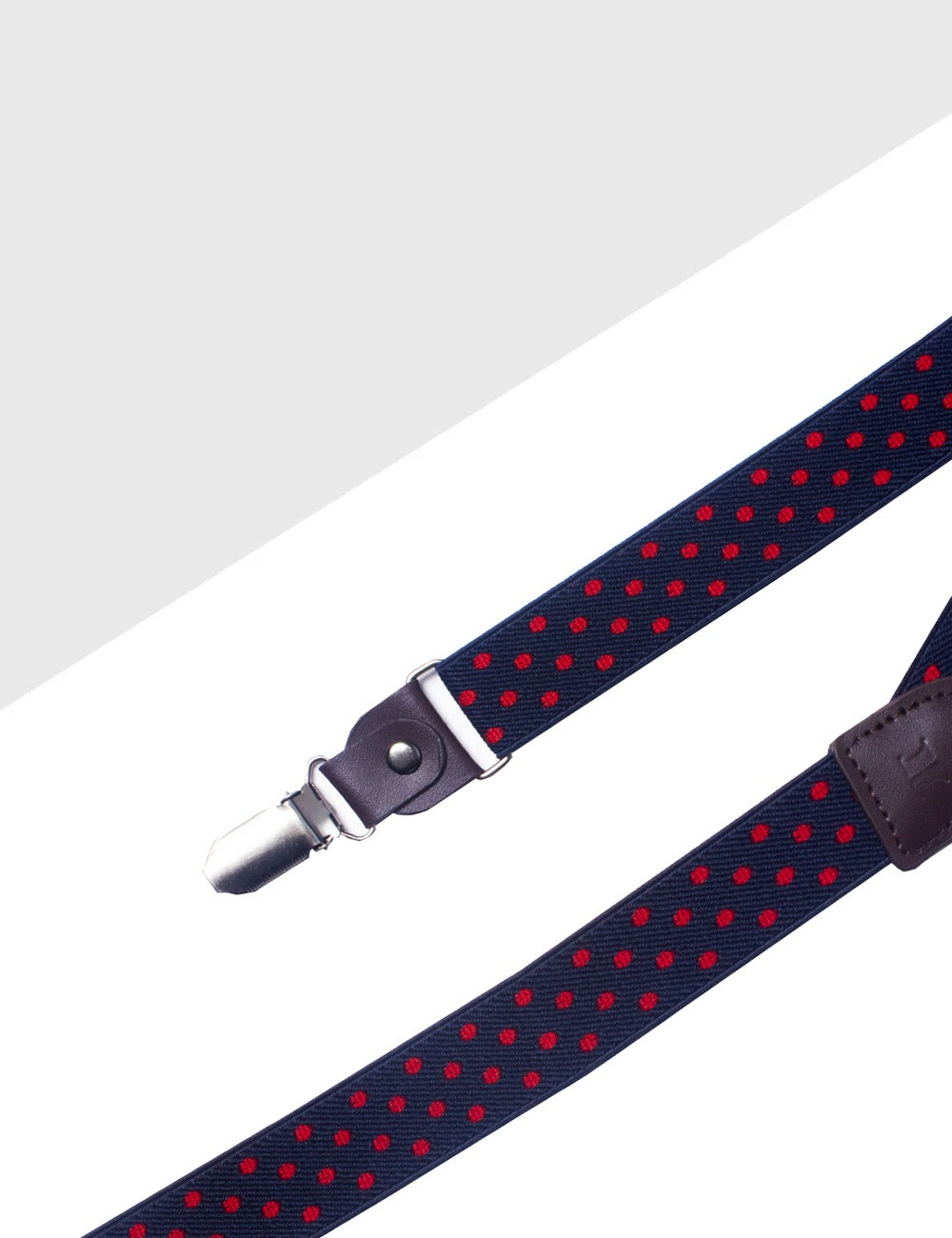 Navy/ Red Dots Single Back Clip 2.5cm Suspender with Leather