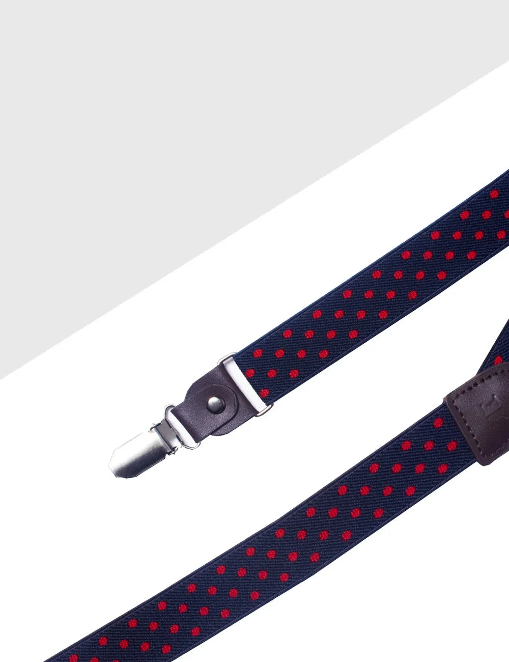 Navy/ Red Dots Single Back Clip 2.5cm Suspender with Leather — The Shirt Bar