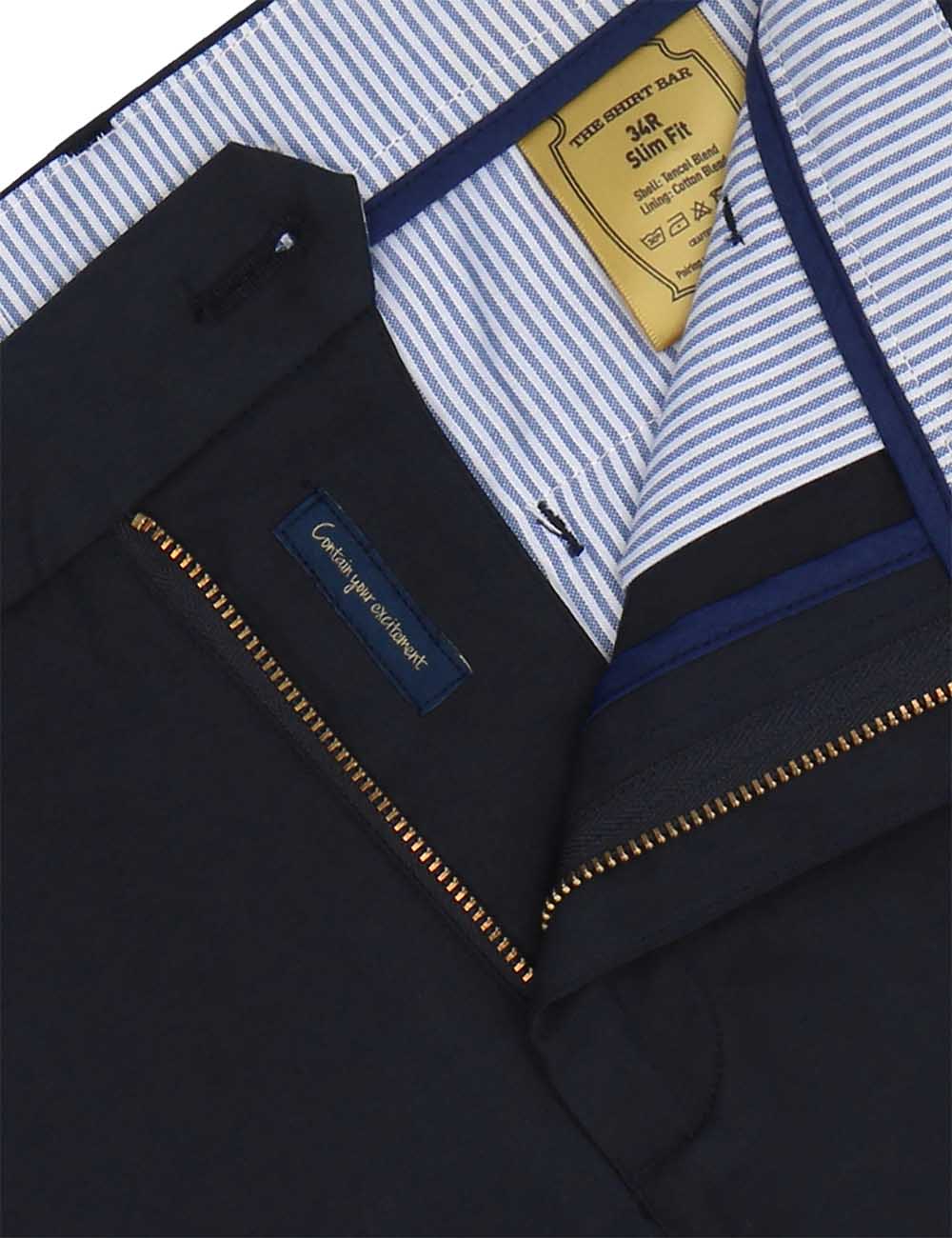 Navy Tencel Slim Fit Casual Pants