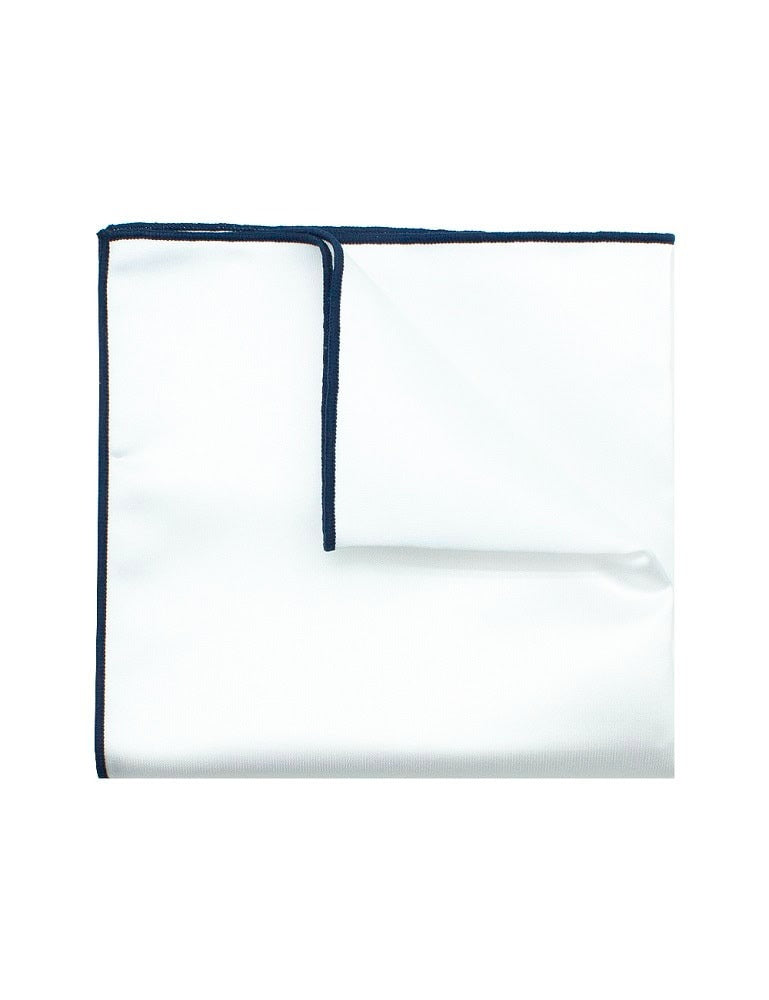 White Woven With Trim Pocket Square
