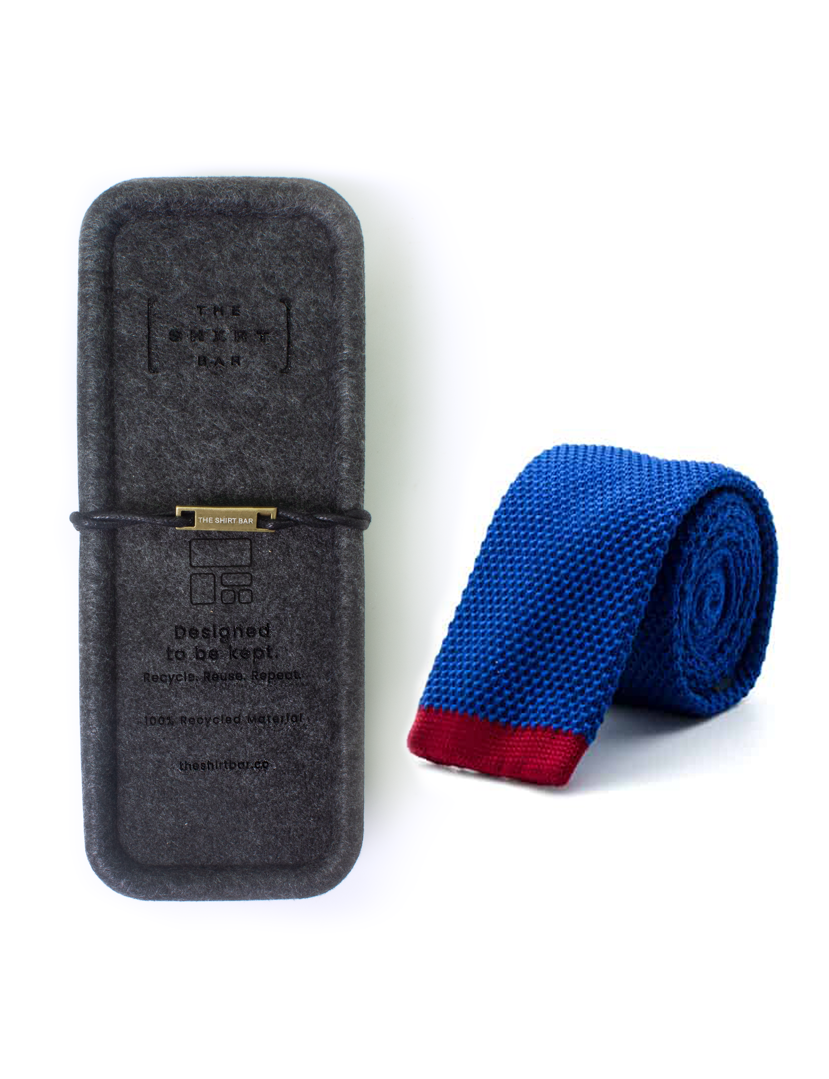 Solid Blue Knitted Necktie with Red tipping