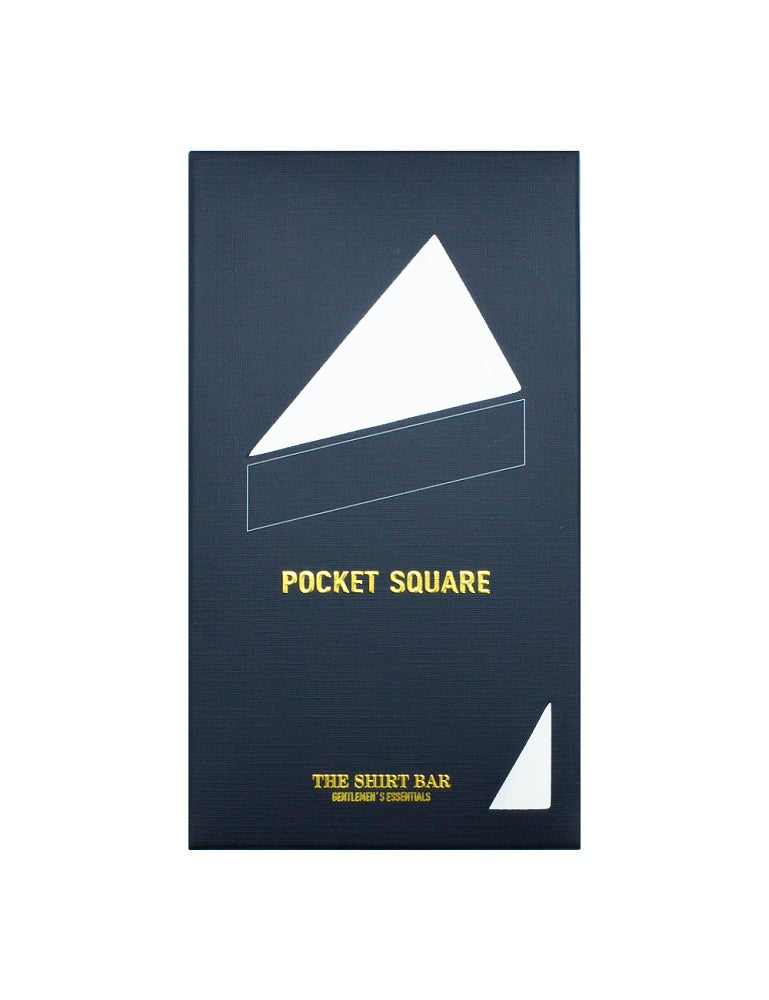 Solid White Woven Pocket Square with Navy Blue Trim