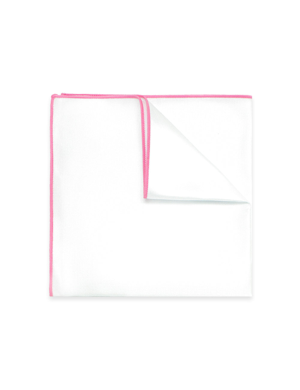 Solid White Woven Pocket Square with Pink Trim