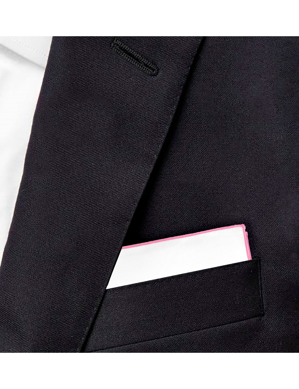 Solid White Woven Pocket Square with Pink Trim