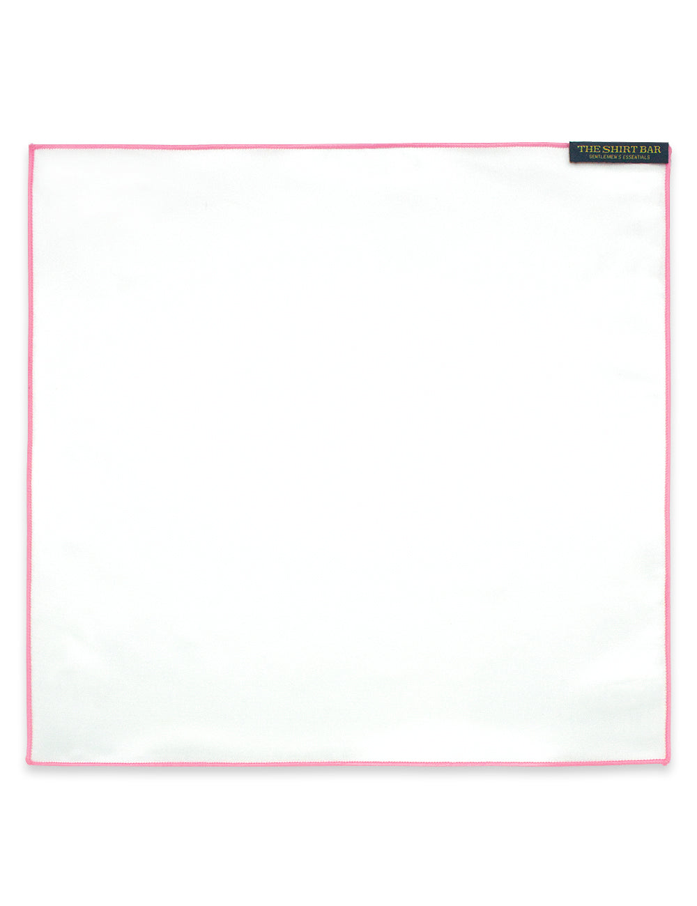 Solid White Woven Pocket Square with Pink Trim