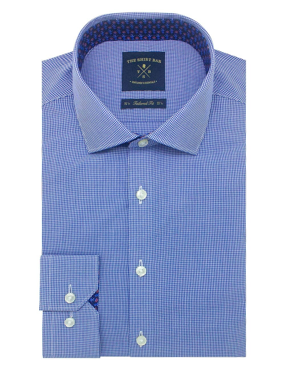 Blue Micro Checks Slim Fit Long Sleeve Shirt