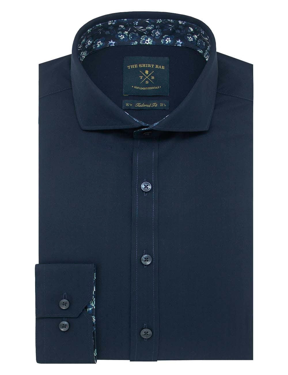 Solid Navy Twill Eco-ol Bamboo Slim Fit Cutaway Collar Long Sleeve Shirt