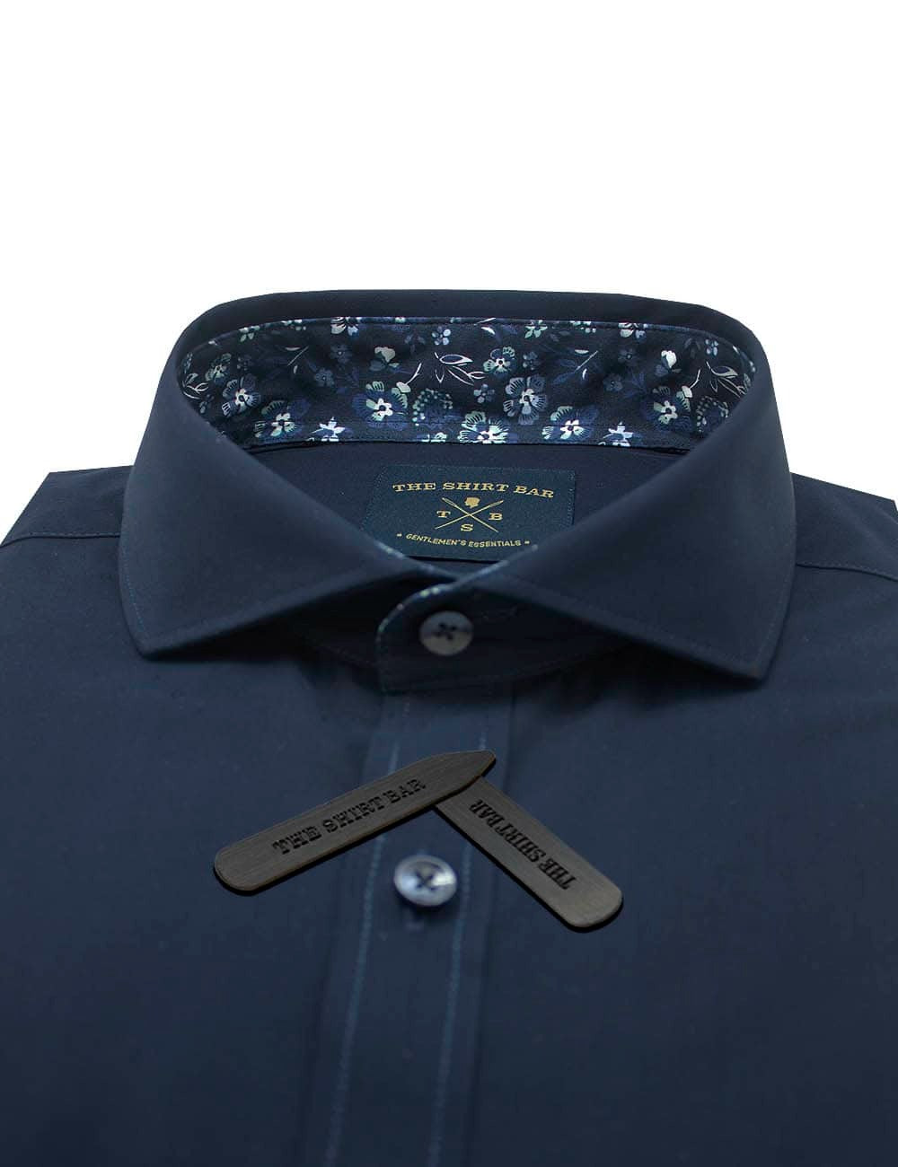 Solid Navy Twill Eco-ol Bamboo Slim Fit Cutaway Collar Long Sleeve Shirt