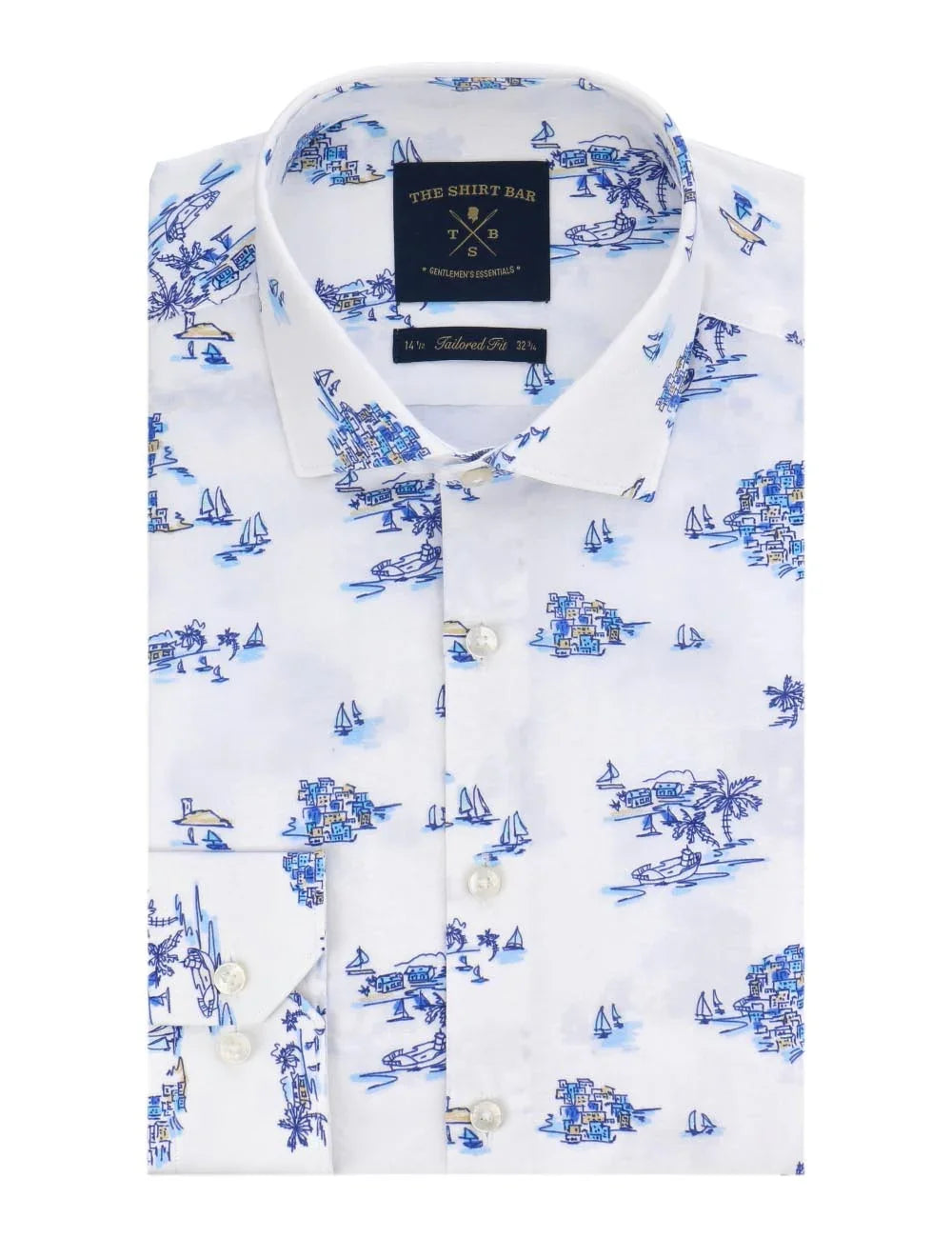 Blue Sailboat Digital Print Italian Fabric with Silky Finish Slim Fit Long Sleeve shirt — The Shirt Bar