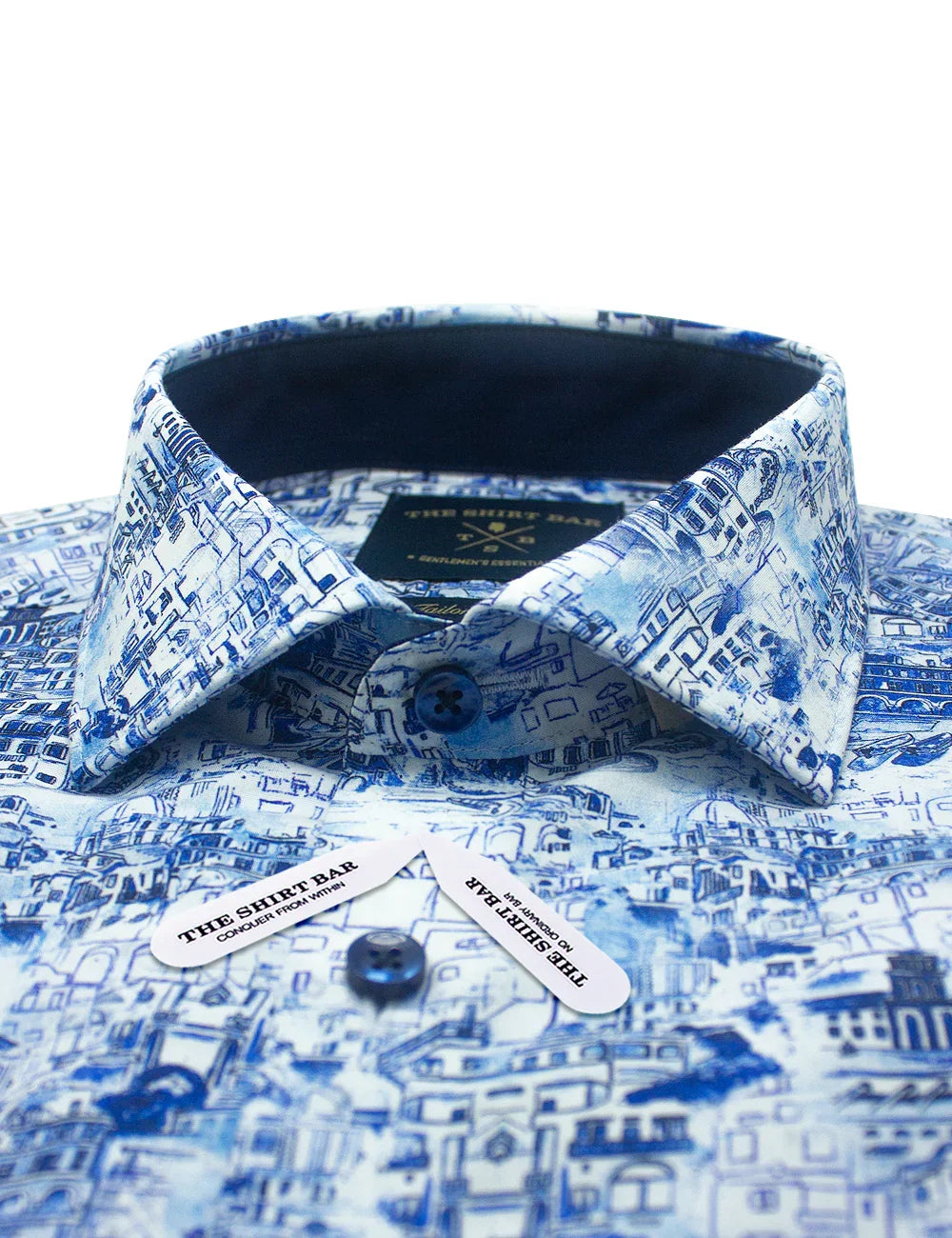 Singapore Collection: Blue Colonial Italian Print Slim Fit Long Sleeve Shirt — The Shirt Bar