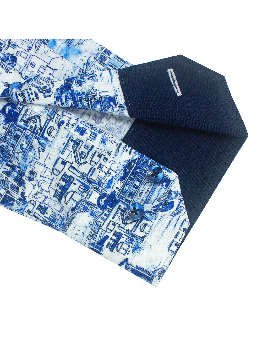Singapore Collection: Blue Colonial Italian Print Slim Fit Long Sleeve Shirt