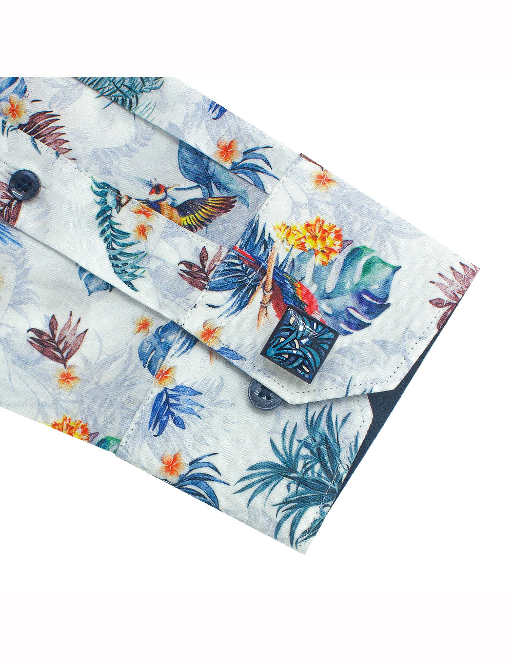 Singapore Collection: White Paradise Italian Print Slim Fit Long Sleeve Shirt
