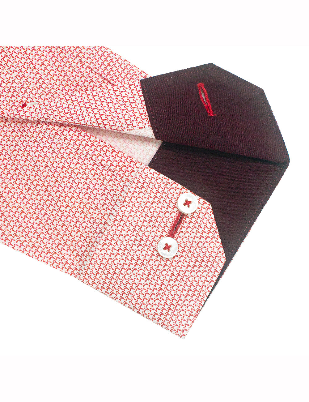 Singapore Collection: Red Anchor Print Slim Fit Long Sleeve Shirt