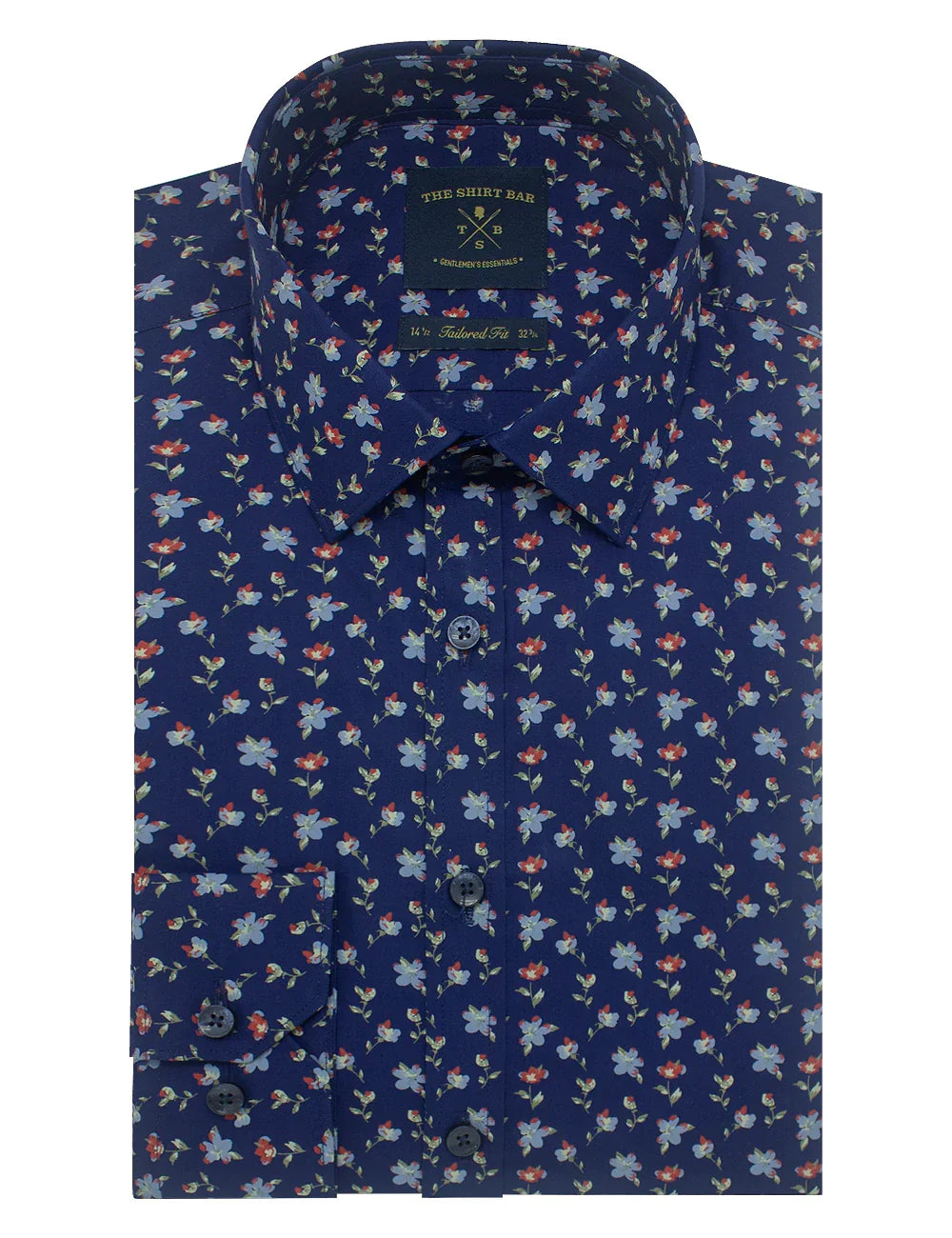 Singapore Collection: Navy with Red Floral Print Slim Fit Long Sleeve Shirt — The Shirt Bar