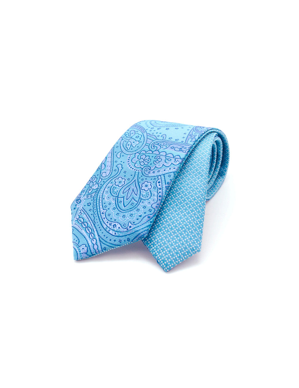 Turquoise Floral Spill Resist Woven Reversible Necktie