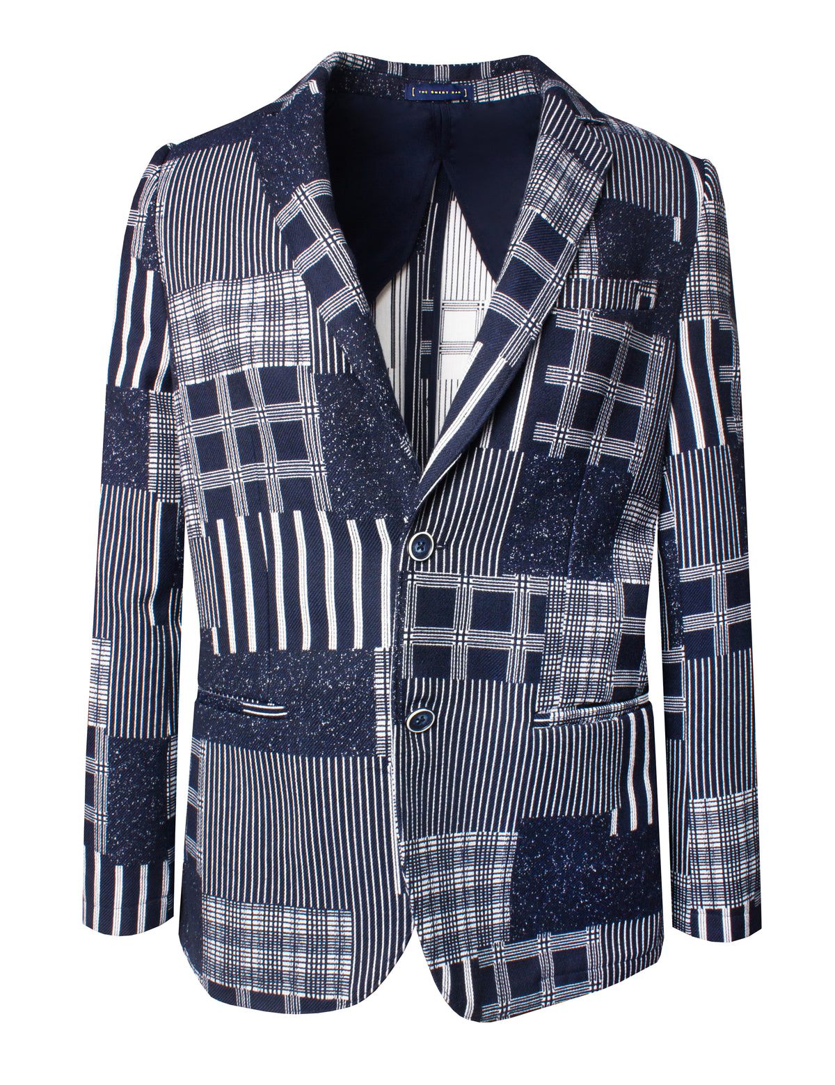 Blue & White Patchwork Single Breasted Blazer
