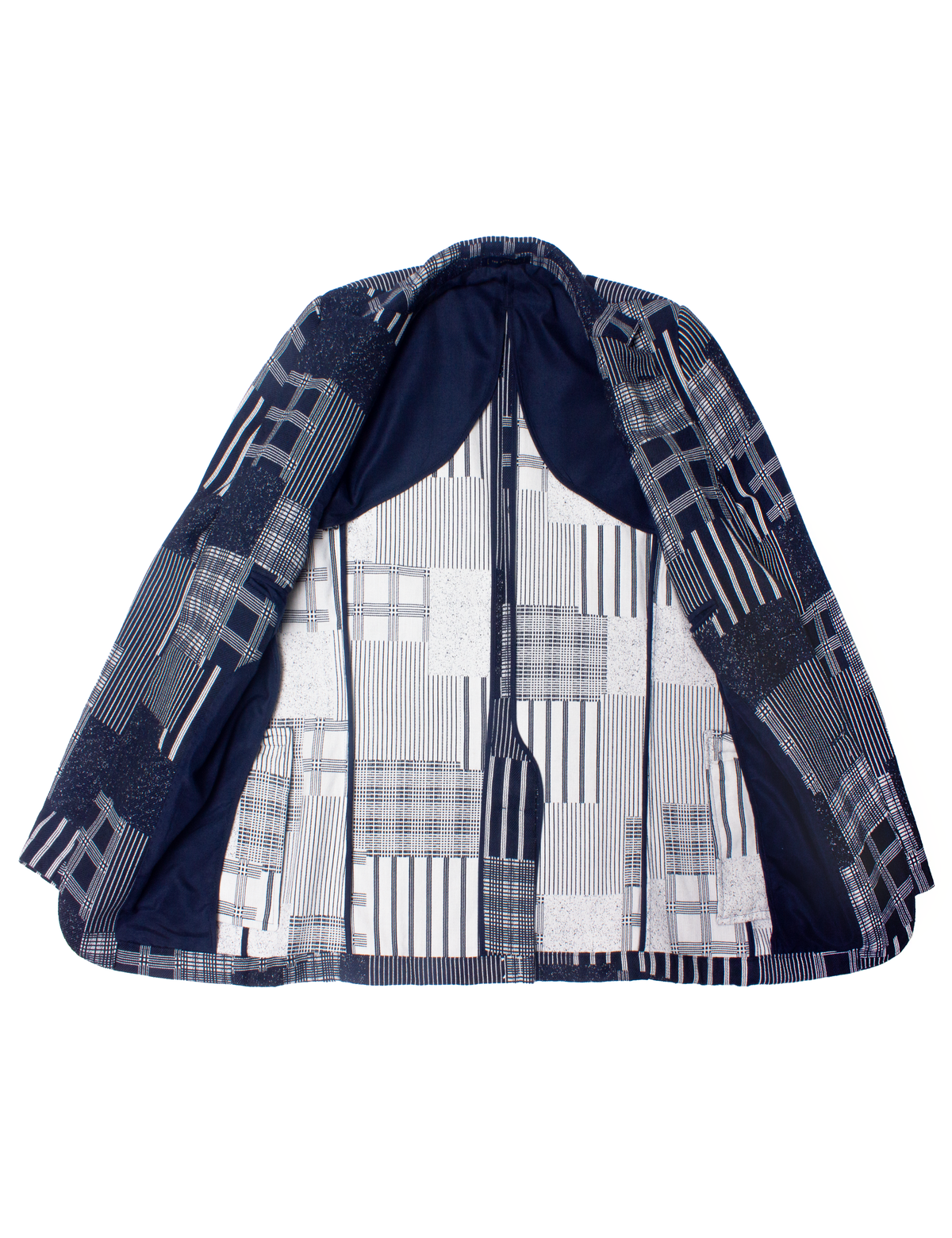 Blue & White Patchwork Single Breasted Blazer