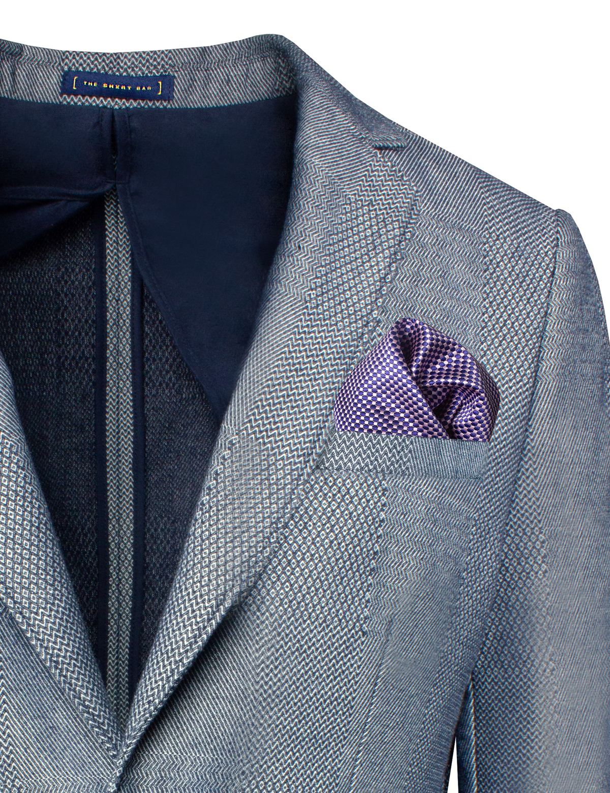 Denim Blue Pattern Single Breasted Blazer
