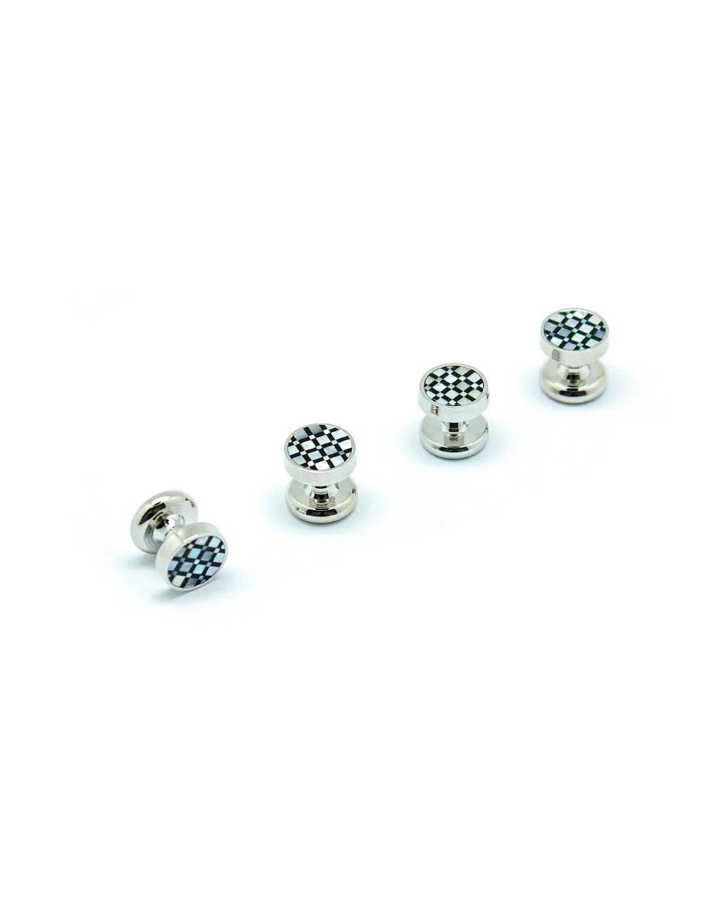 White Pearl and Black Enamel Checks in Silver Tuxedo Studs Set — The Shirt Bar
