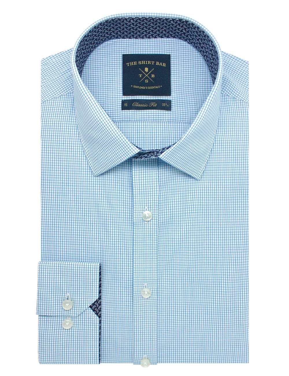 White with Blue Checks Modern Fit Long Sleeve Shirt