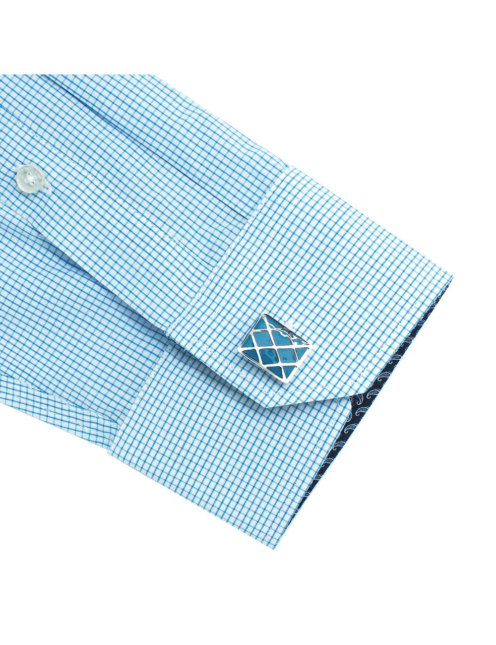 White with Blue Checks Modern Fit Long Sleeve Shirt