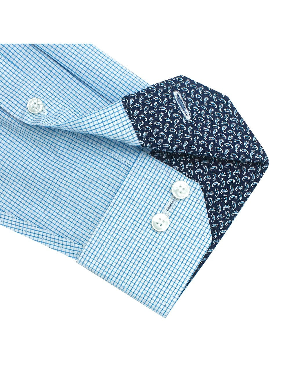 White with Blue Checks Modern Fit Long Sleeve Shirt