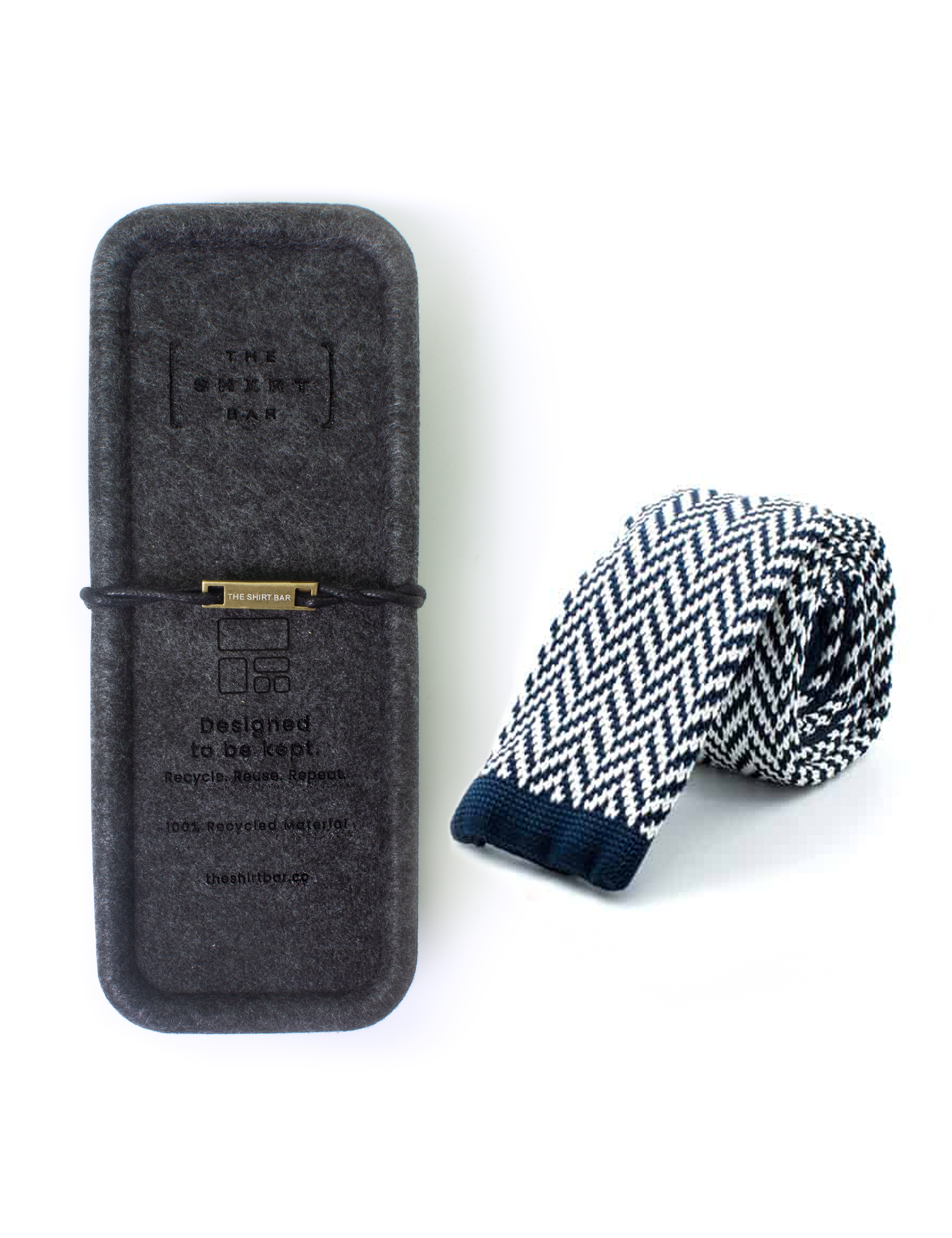 White with Black Herringone Knitted Necktie