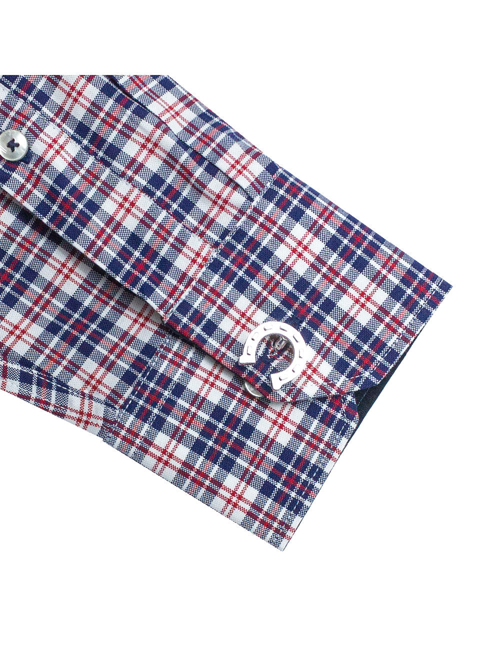 White with Navy and Red Checks Slim Fit Long Sleeve Shirt