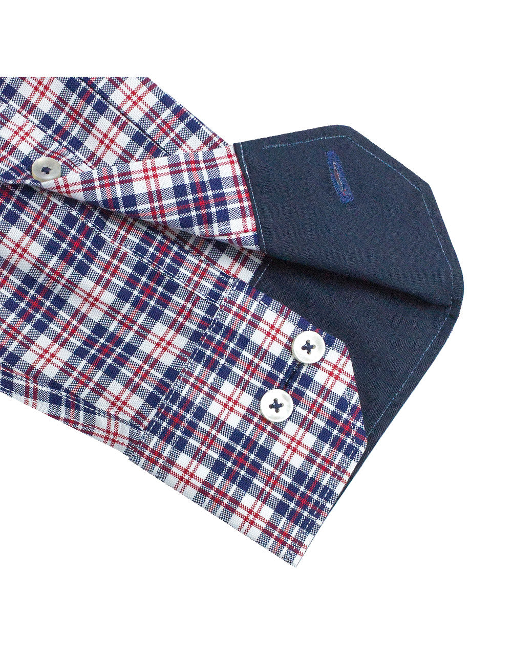 White with Navy and Red Checks Slim Fit Long Sleeve Shirt