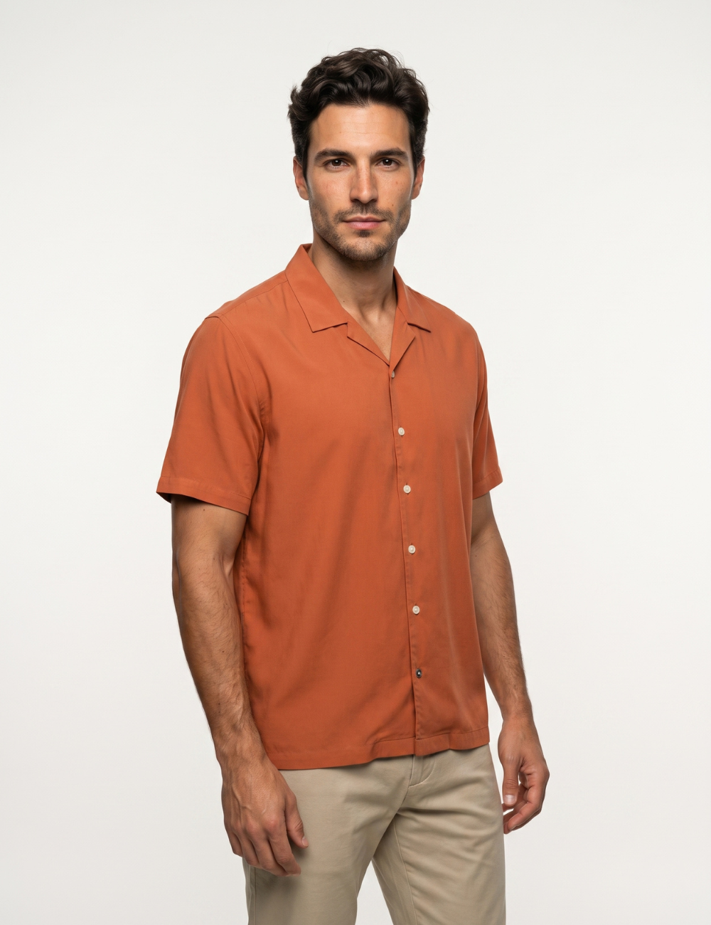 Solid Relaxed Fit Camp Collar Shirt