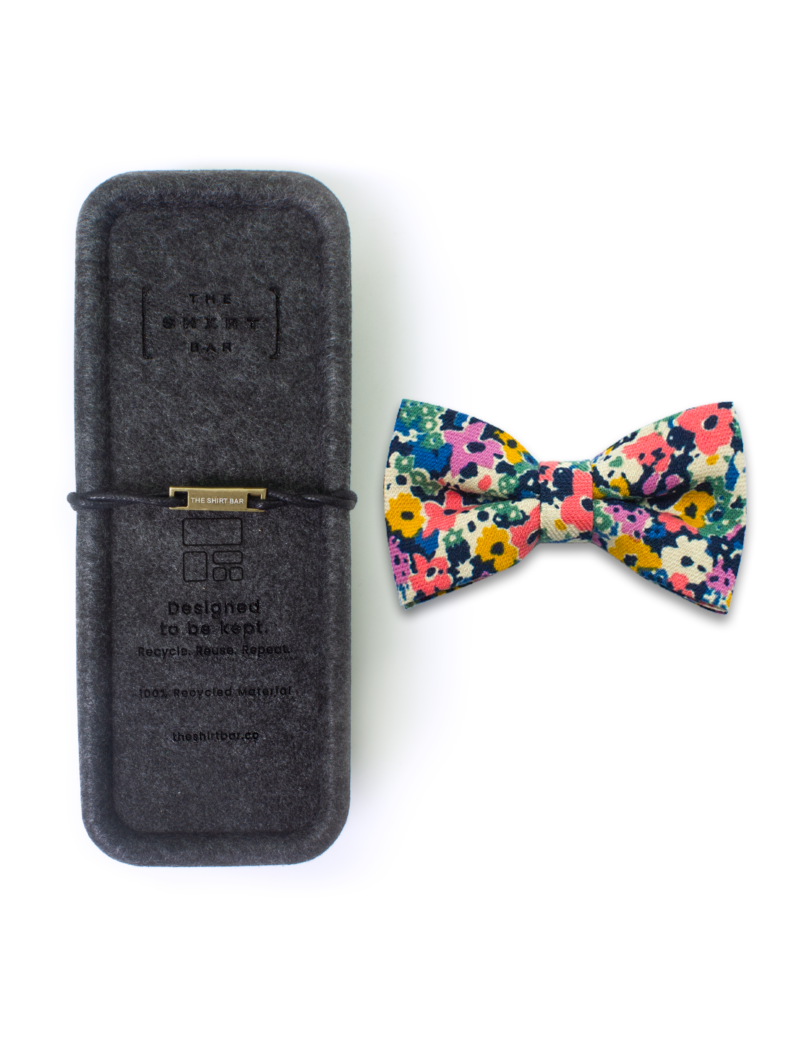 Ecru with Yellow and Pink Floral Print Woven Bowtie