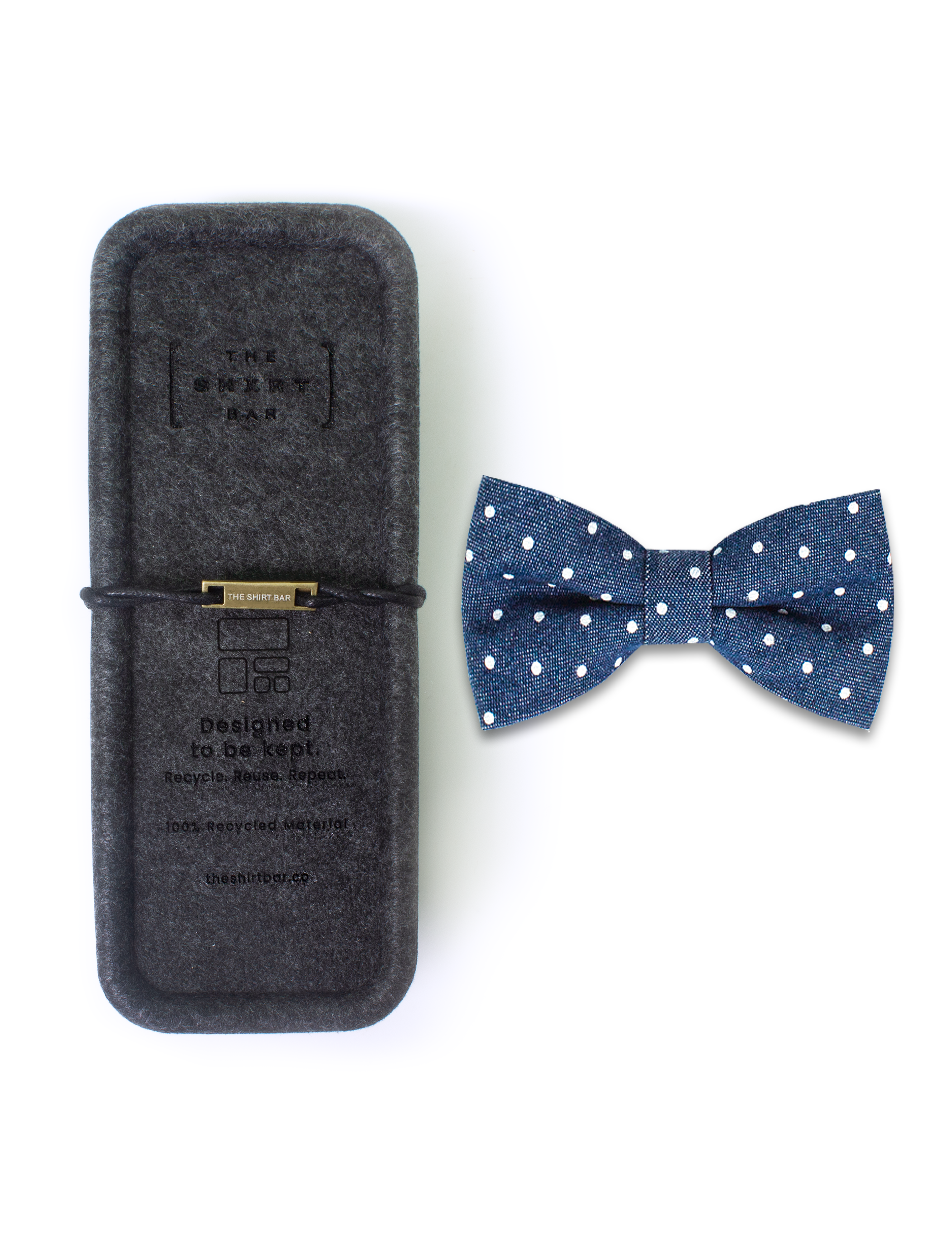 Mid Denim with White Polka Dots Print Woven Bowtie