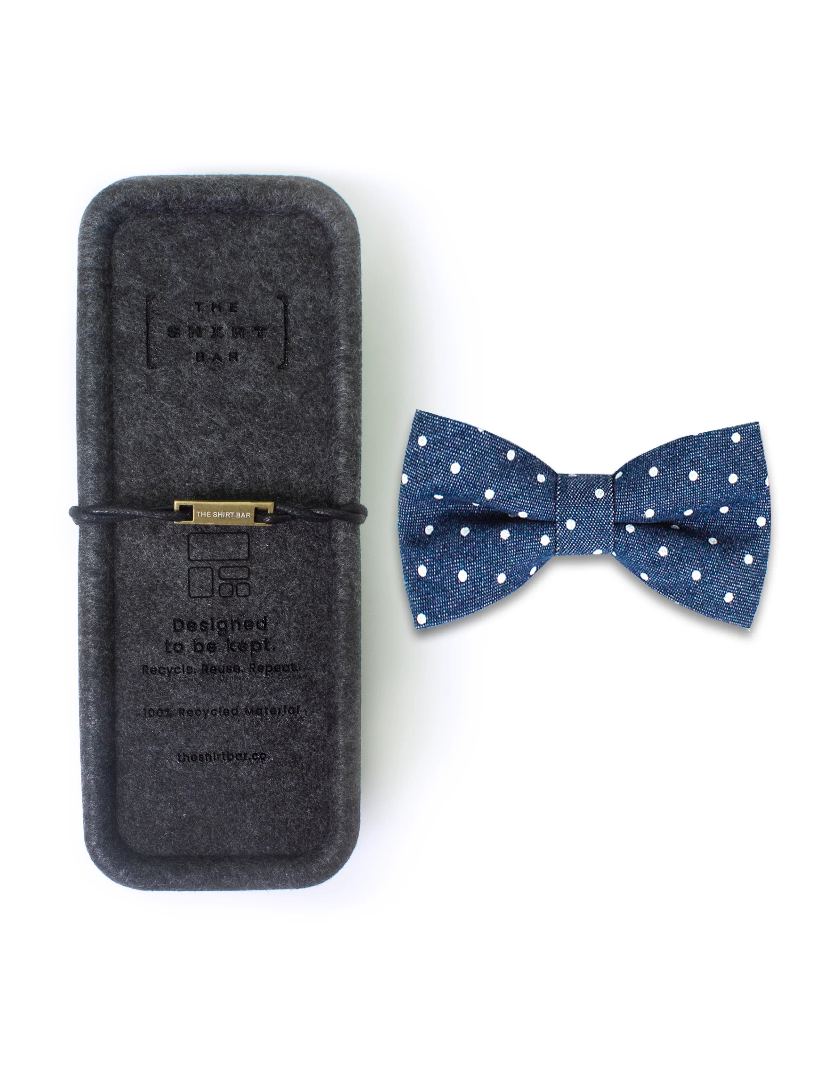 Mid Denim with White Polka Dots Print Woven Bowtie — The Shirt Bar