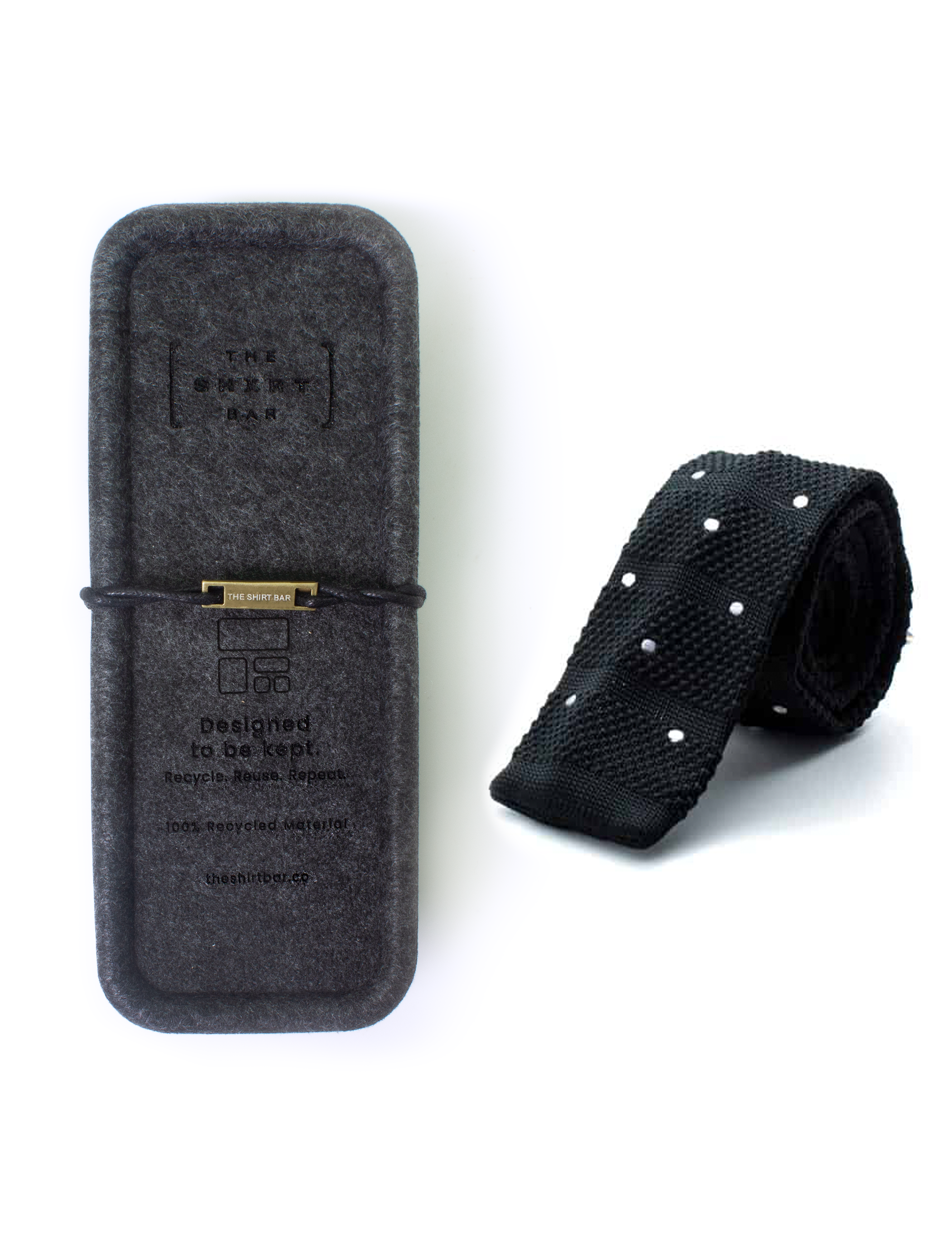 Black with Grey and White Polka Dots Knitted Necktie