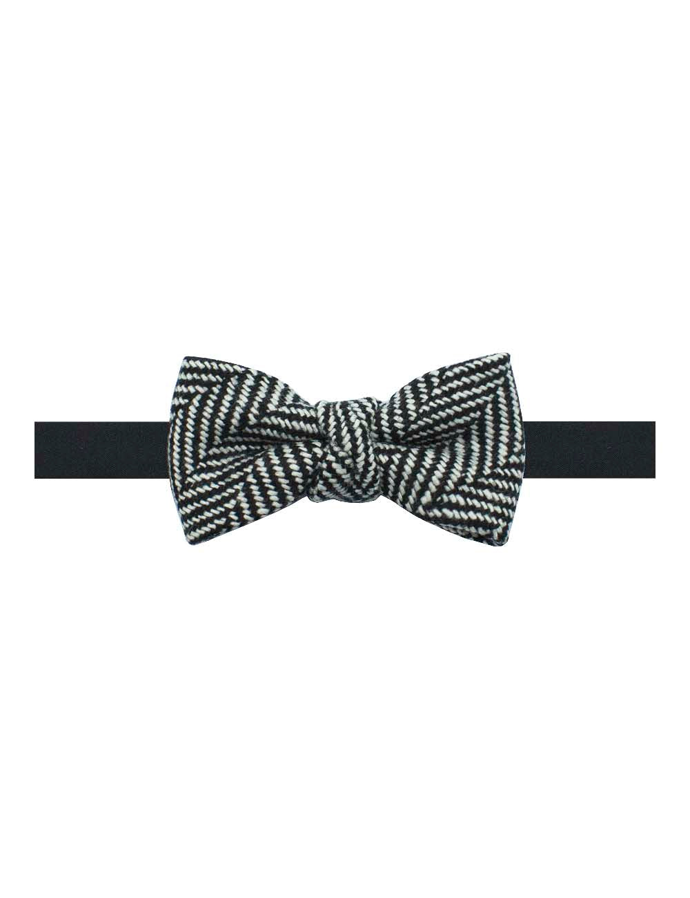 Black and White Herringbone Woven Bowtie