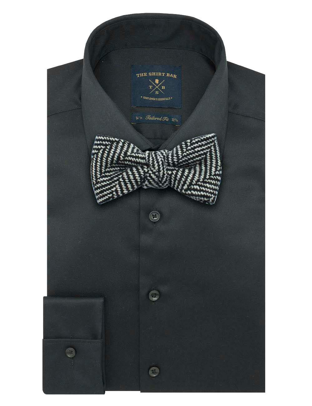 Black and White Herringbone Woven Bowtie