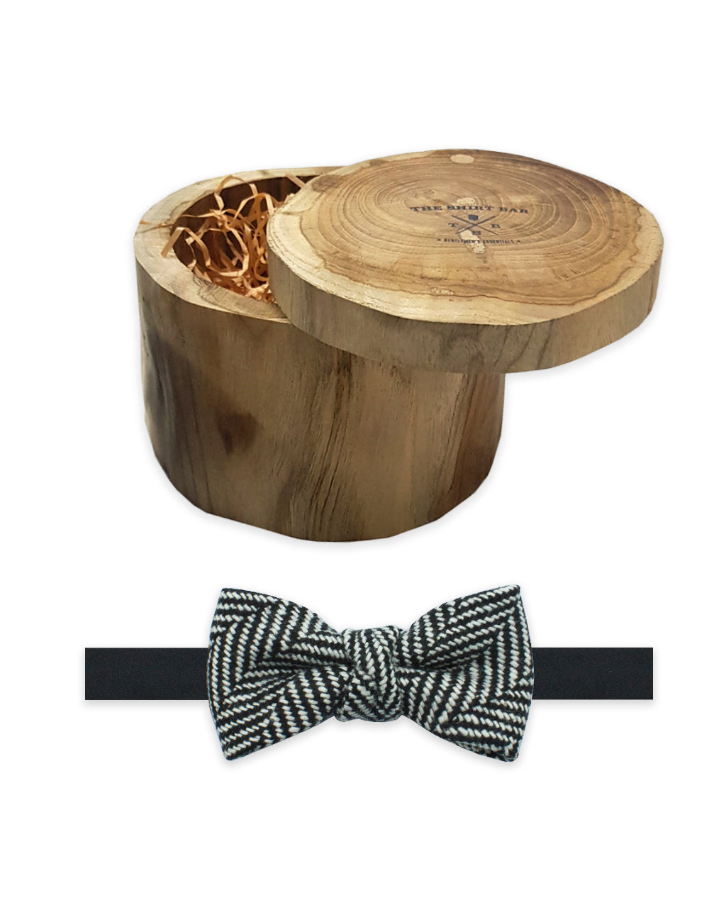 Black and White Herringbone Woven Bowtie