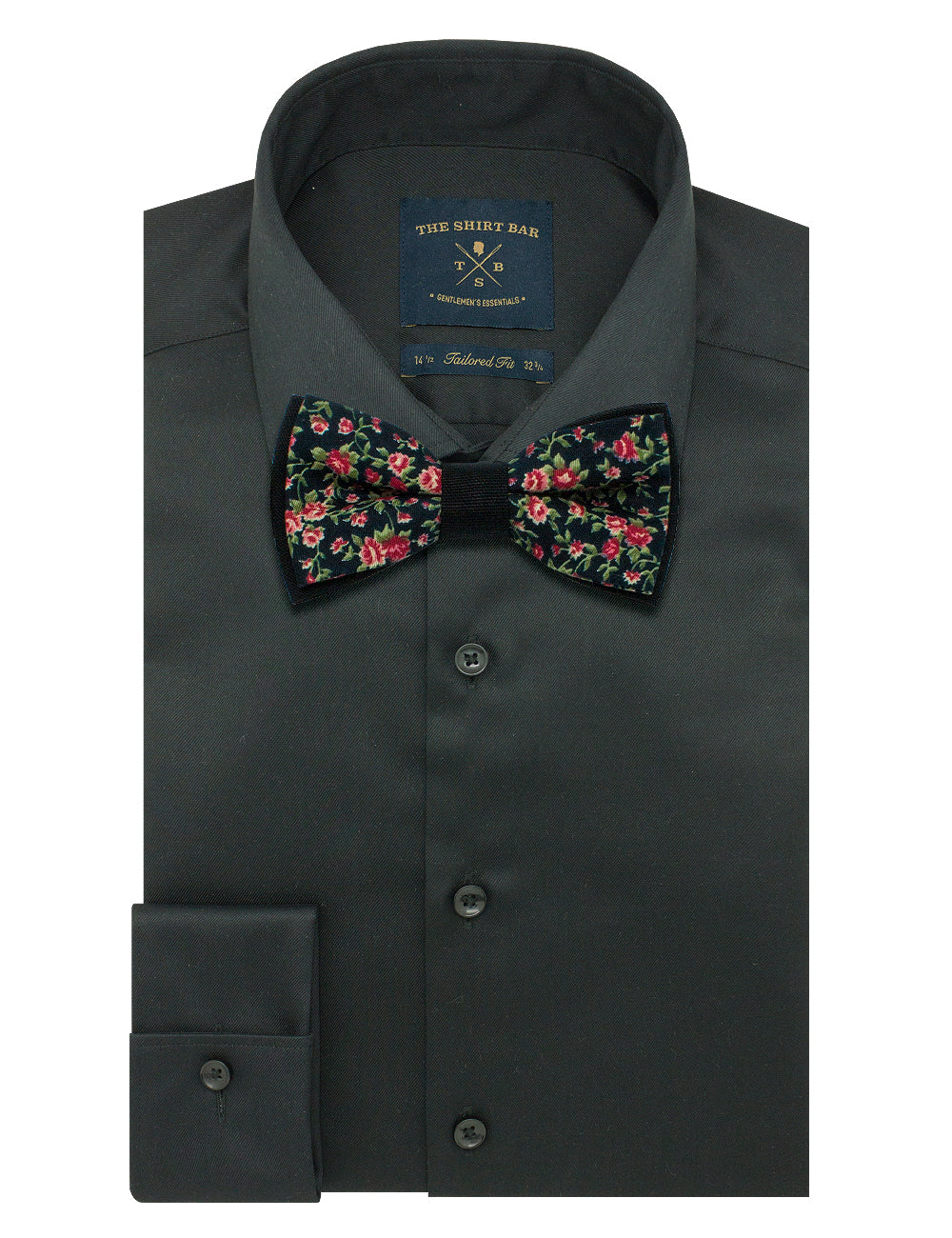 Black with Floral Print Woven Bowtie