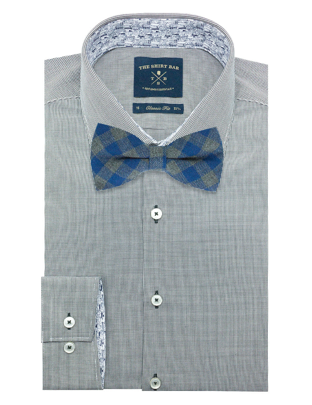 Blue and Grey Checks Woven Bowtie
