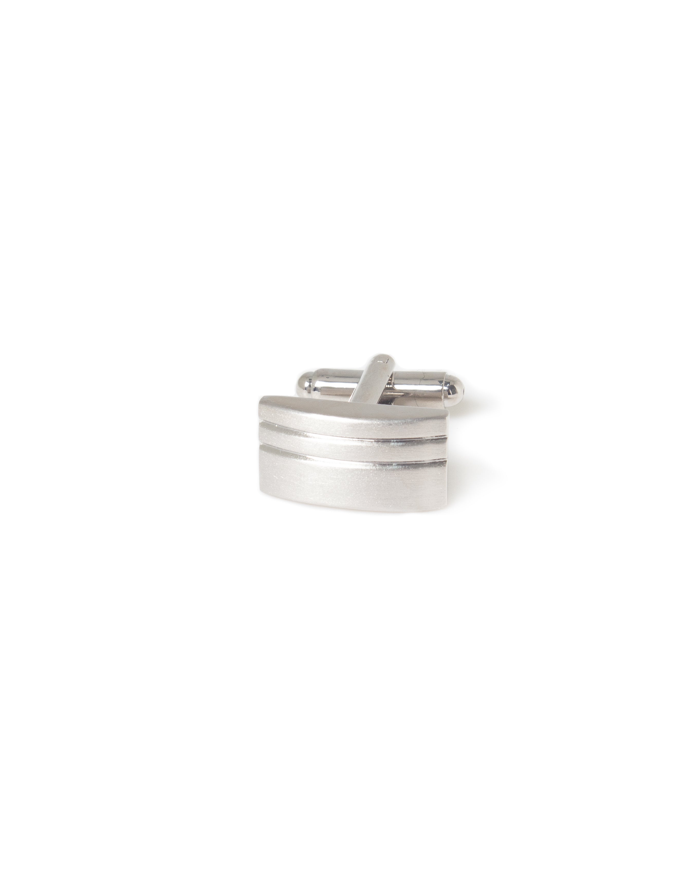 Classic Brushed Silver Rectangle with Double Lines Cufflink